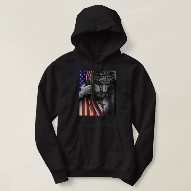 Veste À Capuche Drapeau américain et Jésus Joyeux Jour de l'Indépe (Design devant)