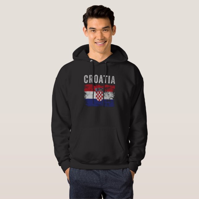 Veste À Capuche Drapeau de Croatie en détresse - Drapeau de Croati (Devant entier)