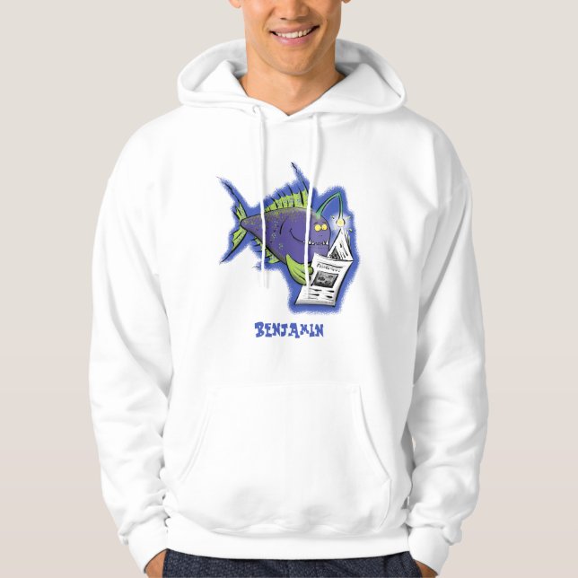 Veste À Capuche Drôle caricature de poisson de pêcheur (Devant)