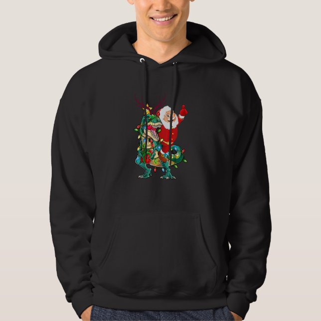 Veste À Capuche Drôle Noël Père Noël équitation Dinosaur Deer Xmas (Devant)