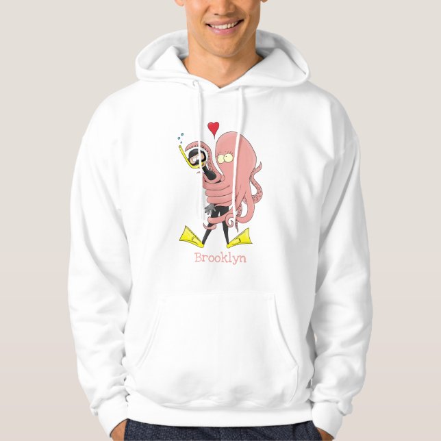 Veste À Capuche Drôle pieuvre embrasse plongeur dessin animé humou (Devant)