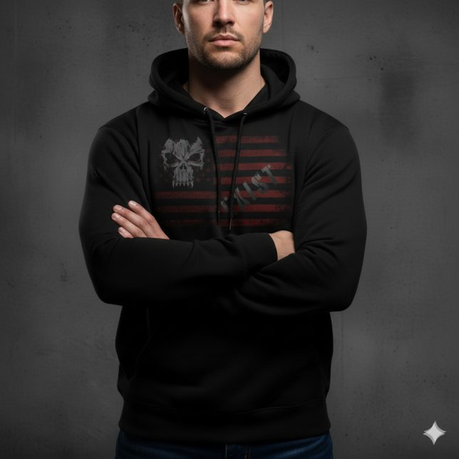 Veste À Capuche EXIST Skull Distressed American Flag Black Hoodie (Créateur téléchargé)