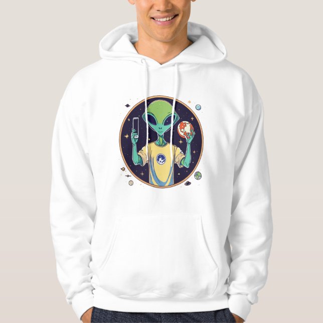 Veste À Capuche Explorateur de selfies galactiques - Alien minimal (Devant)