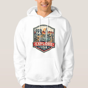 Veste À Capuche Explorez la Route 66 USA Badge de Road Trip Vintag