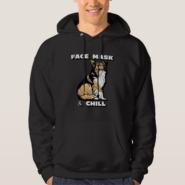 Veste À Capuche Face mask and chill collie dog with white text (Devant)