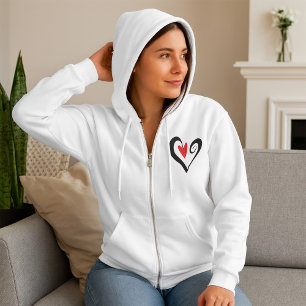 Veste À Capuche Femmes du coeur noir et rouge Full-Zip