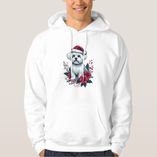 Veste À Capuche Fête de fleurs Chien maltais avec Santa Hat Chien 