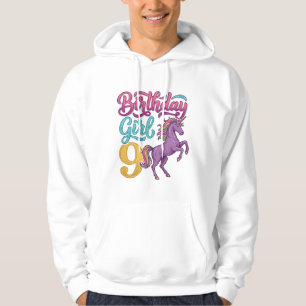 Veste À Capuche Fille d'anniversaire 9 Licorne Dessin de gravure v