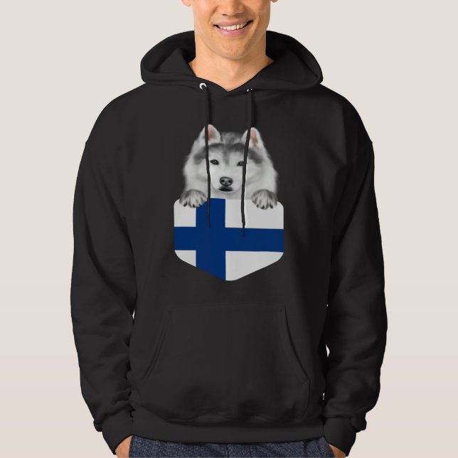 Veste À Capuche Finland Flag Siberian Husky Dog In Pocket (Devant)