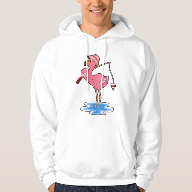 Veste À Capuche Flamant rose à la pêche avec canne à pêche (Devant)