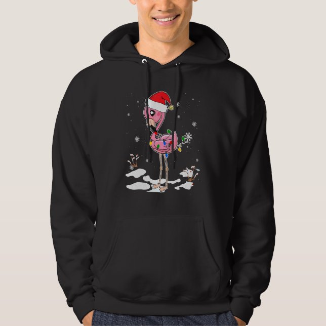 Veste À Capuche Flamant rose Noël Noël Chapeau Flamant rose Lumièr (Devant)