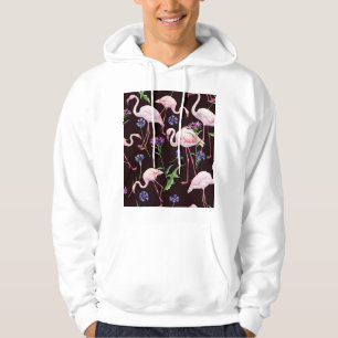 Veste À Capuche Flamants d'aquarelle et fleurs sauvages motif.
