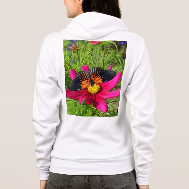 Veste À Capuche fleur d'aster mexicain avec une Doris Longwing  (Dos)