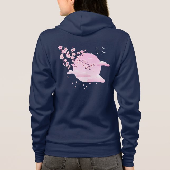 Veste À Capuche Fleurs de cerisier rose cendré Lune blanche (Dos)