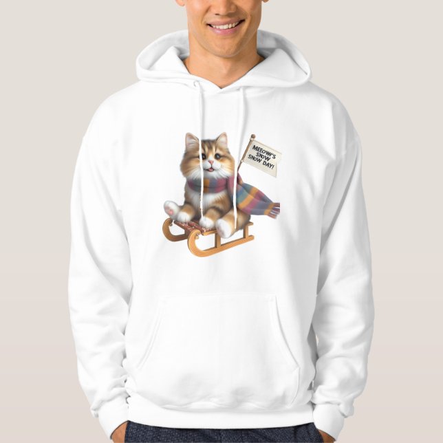 Veste À Capuche ​Fluffy Kitten Snow Day on Sled, Cute Cat in Scarf (Devant)