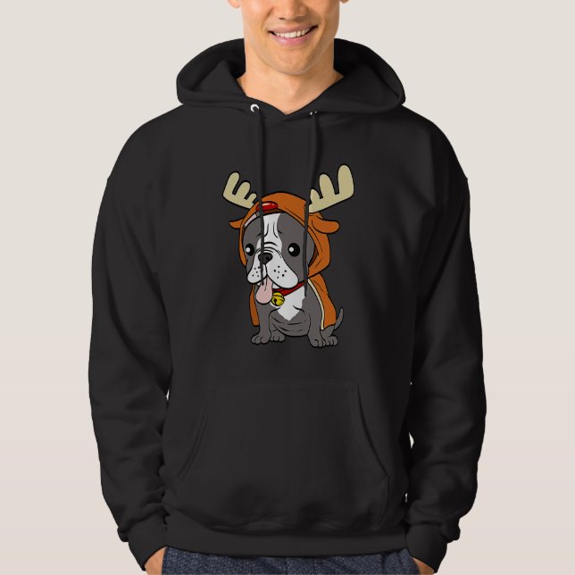 Veste À Capuche French Bulldog Dressed Up Reindeer Dogs Xmas (Devant)