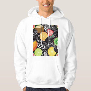 Veste À Capuche Fruits tropicaux colorés, arrière - plan noir.
