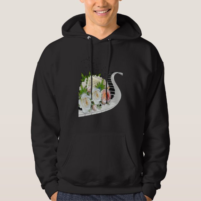 VESTE À CAPUCHE FUN MUSIC ROSE PIANO MUSIC NOTES & FLOWERS CLUSTER (Devant)