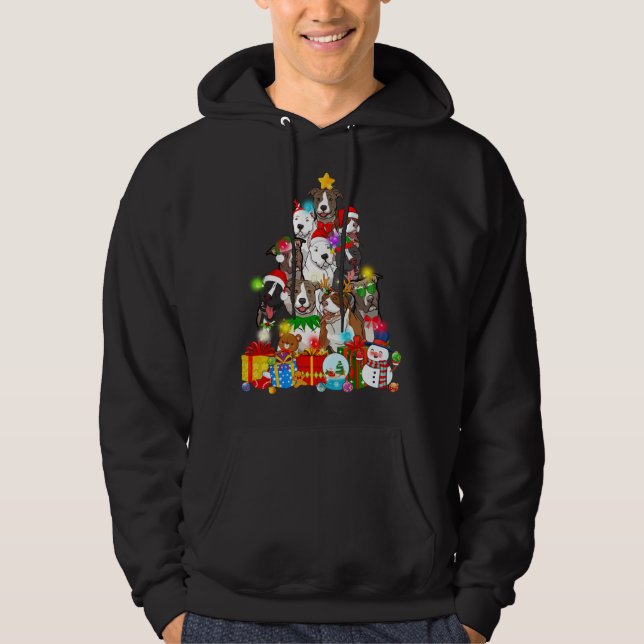 Veste À Capuche Funky Pitbull Chien de Noël Lumières Arbre Chien C (Devant)
