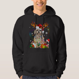 Veste À Capuche Funky Shih Tzu Reindeer Noël Lumières