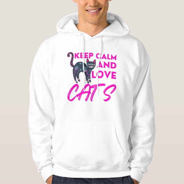 Veste À Capuche Gardez Le Calme Et L'Amour Chats Noël (Devant)
