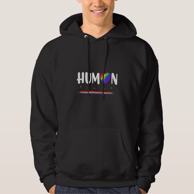 Veste À Capuche Gay Lesbian Flag Pride Rainbow with Quote HUMAN (Devant)