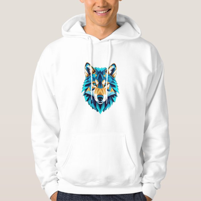 Veste À Capuche Geometric Wolf Head – Neon Blue Low Poly Animal Ar (Devant)
