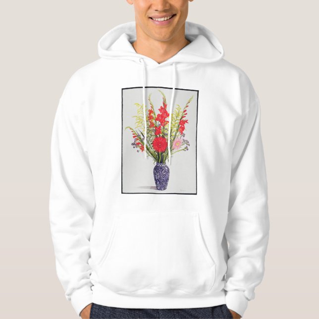 Veste À Capuche Gladioli de lis tigrés et Scabious dans un bleu (Devant)