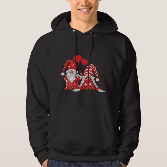 Veste À Capuche Gnomes couple Holding Coeurs amour motif Valentin (Devant)