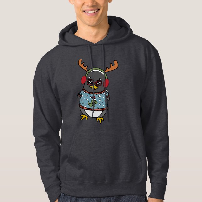Veste À Capuche Graphique de pingouin Nerd mignon | Vacances de No (Devant)