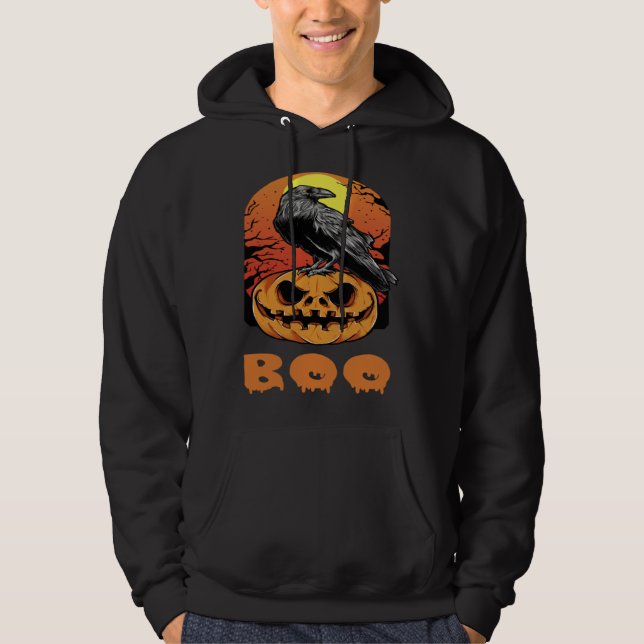 Veste À Capuche Halloween Crow Raven Moon Pumpkin Costume Boo (Devant)