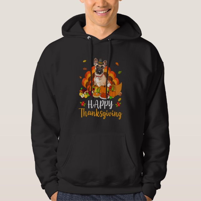 Veste À Capuche Happy Thanksgiving French Bulldog Dog Turkey Pet (Devant)