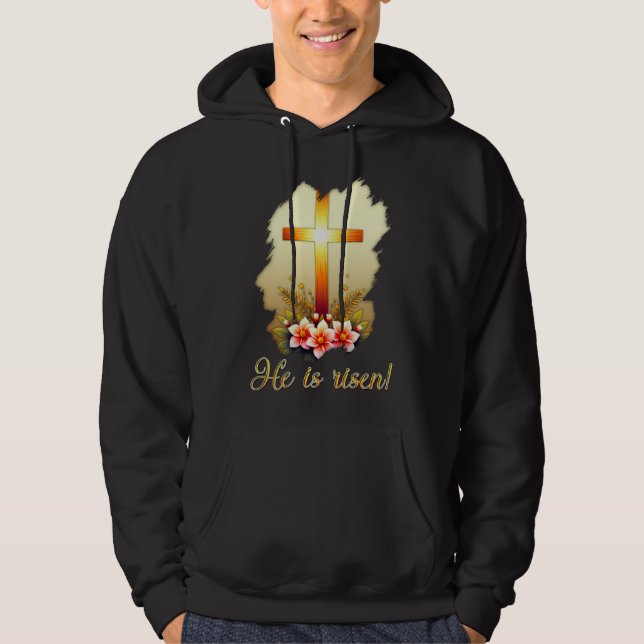 Veste À Capuche He Is Risen – Christian Easter Cross Art moletom (Devant)