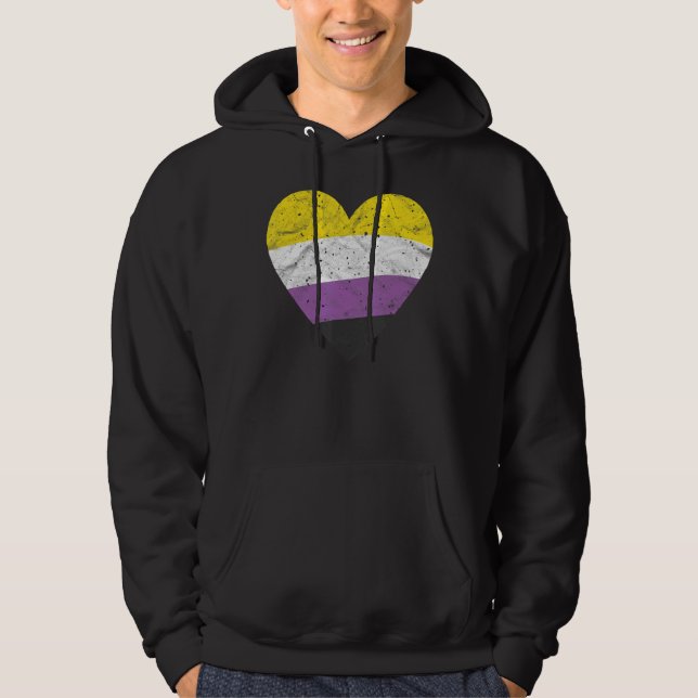 Veste À Capuche Heart with Non Binary Flag   Nonbinary Pride Month (Devant)