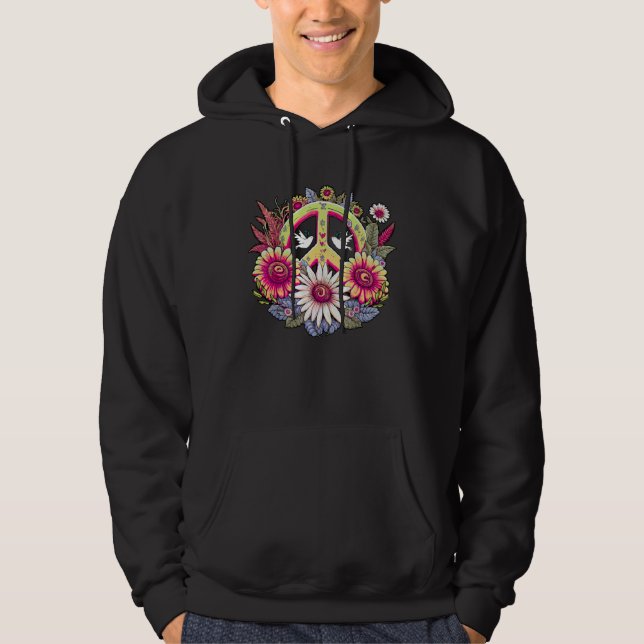 Veste À Capuche Hippie Daisy Peace Sign Retro Flower Sunflower (Devant)