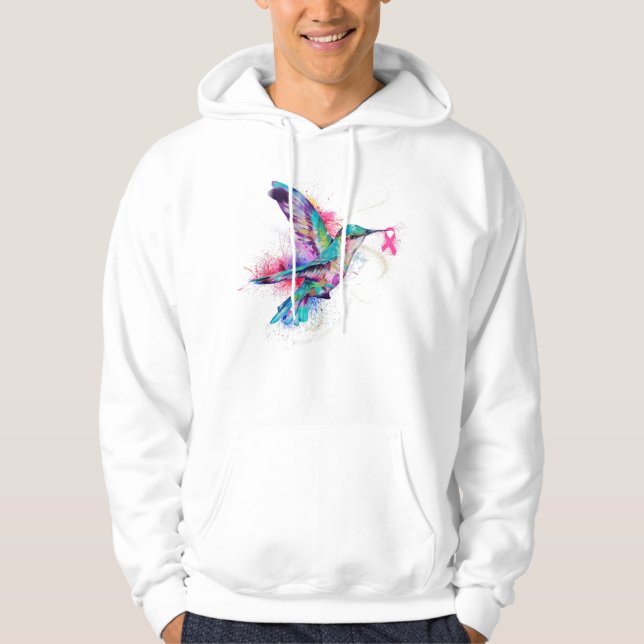 Veste À Capuche Hummingbird Ribbon Sensibilisation au cancer du se (Devant)