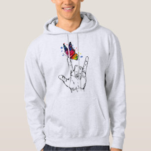 Veste À Capuche I Love You Hand Sign Language Butterfly Puzzle Pie