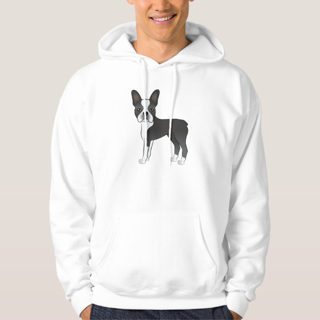 Veste À Capuche Illustration du chien Terrier de Boston noir et bl (Devant)