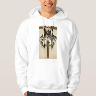 Veste À Capuche Illustration Religieuse du Sacré-Cœur Homme Blanc 