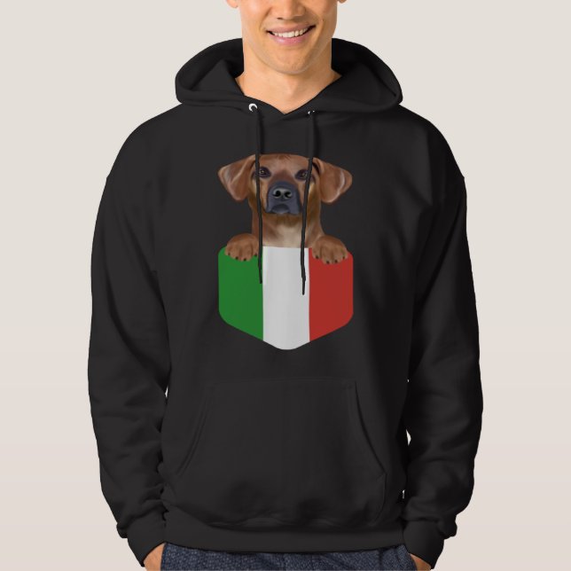 Veste À Capuche Italy Flag Rhodesian Ridgeback Dog In Pocket (Devant)