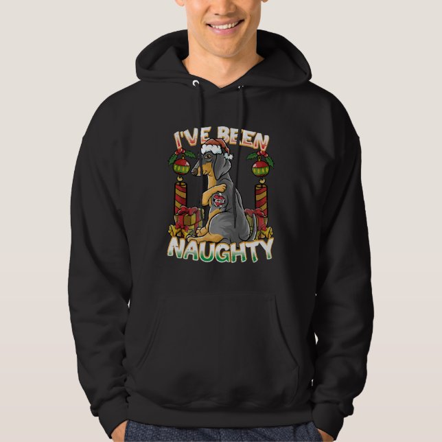 Veste À Capuche J'Ai Été Mauvais Chien Dachshund Avec Le Père Noël (Devant)