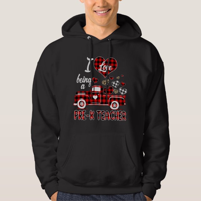 Veste À Capuche J'aime être enseignant pré-K Coeurs de camion roug (Devant)