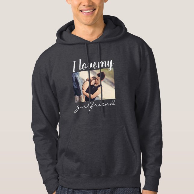 Veste À Capuche J'aime ma petite amie couples photo gris foncé (Devant)
