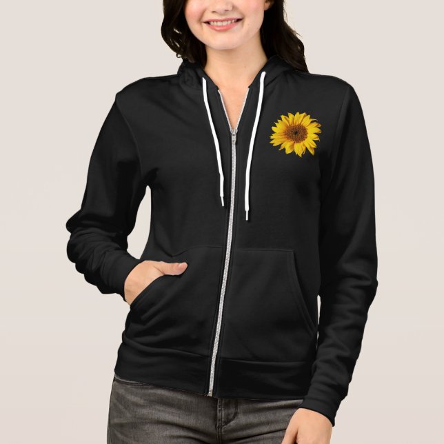 Veste À Capuche Jaune de tournesol sur le noir - fleurs (Devant)