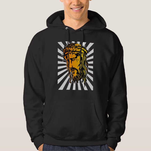 Veste À Capuche Jésus Grand Visage Et Rayon Solaire Art 1 (Devant)