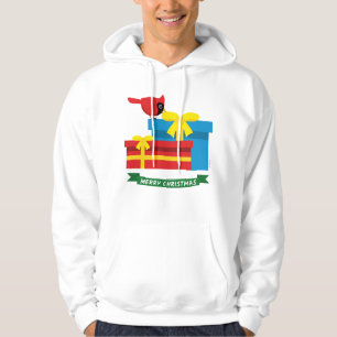 Veste À Capuche Joli Cardinal Rouge Ouverture D'Un Cadeau Bleu
