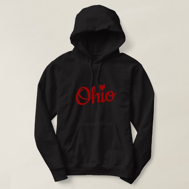 Veste À Capuche Joli Ohio Rouge Script OH Carte Aimer Accueil Buck (Design devant)