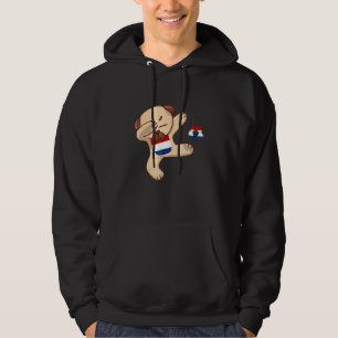 Veste À Capuche Joueur de football néerlandais Chien pug Drapeau n