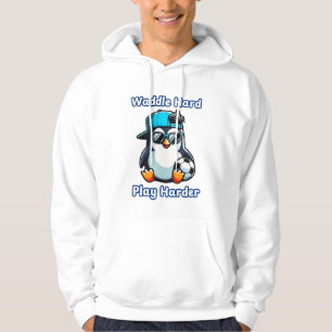 Veste À Capuche Joueur de soccer en caricature de pingouin mignon