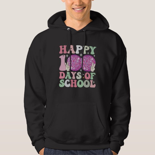 Veste À Capuche Joyeux 100 Jours De Scolaire Boule Disco Super Rét (Devant)